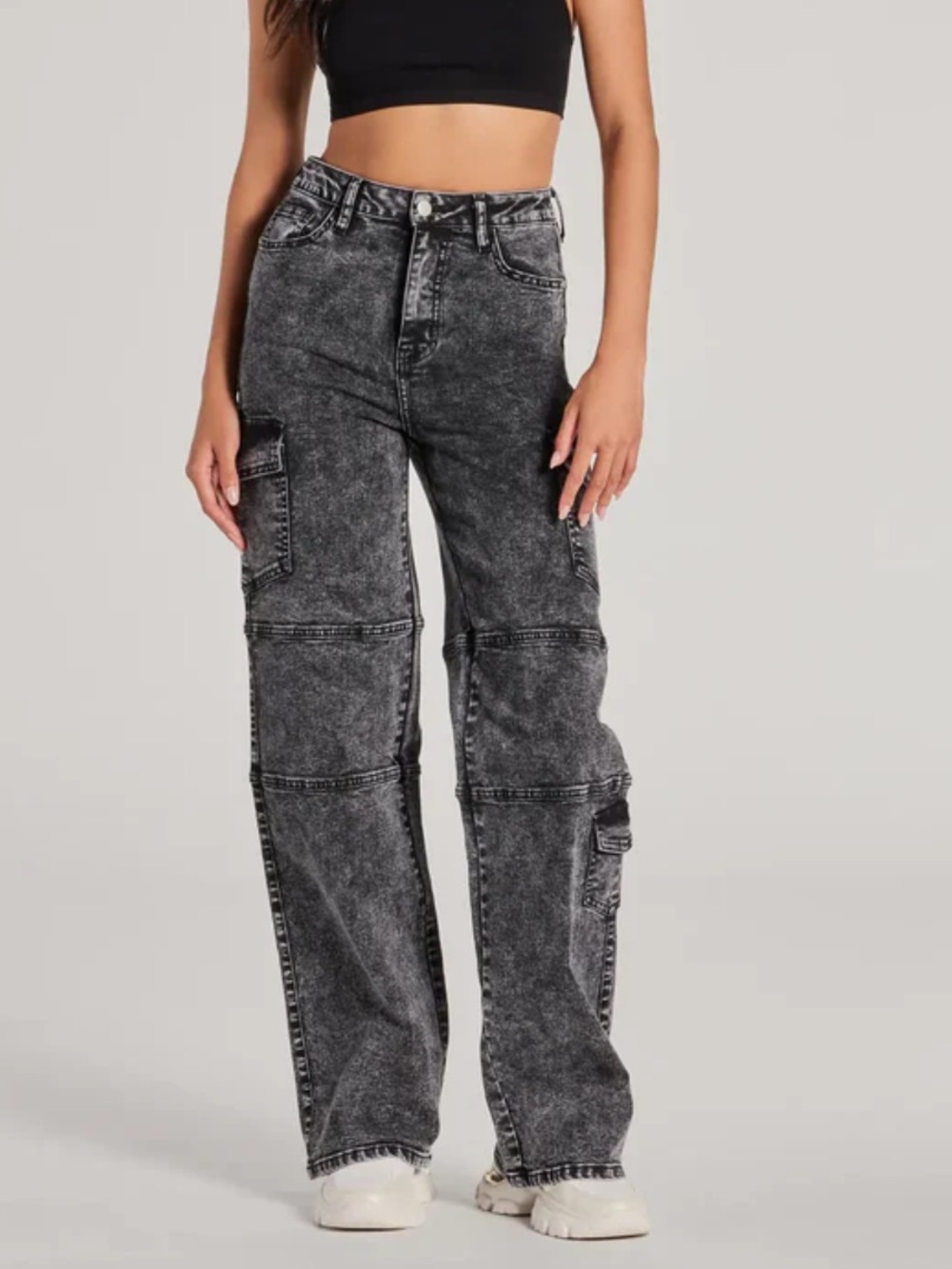 Windsor Cool Captured High Rise Black Cargo Denim Jeans NWT Size M
